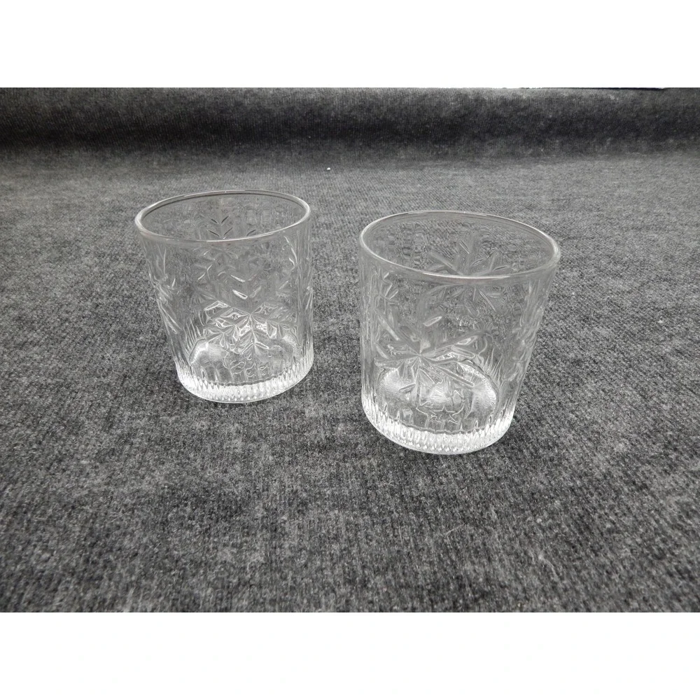 SIA Snowflake Embossed Rocks Glass Set of 2 Clear Winter Holiday Barware